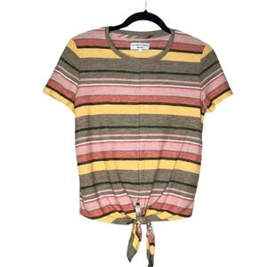 Madewell Short Sleeve Top Size Small Front Tie Striped Texture & Thread